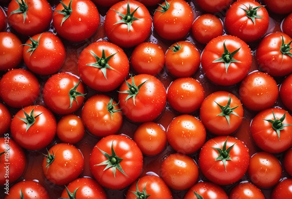 Fototapeta Fresh Red Tomatoes with Water Droplets Evoking the Spirit of Summer