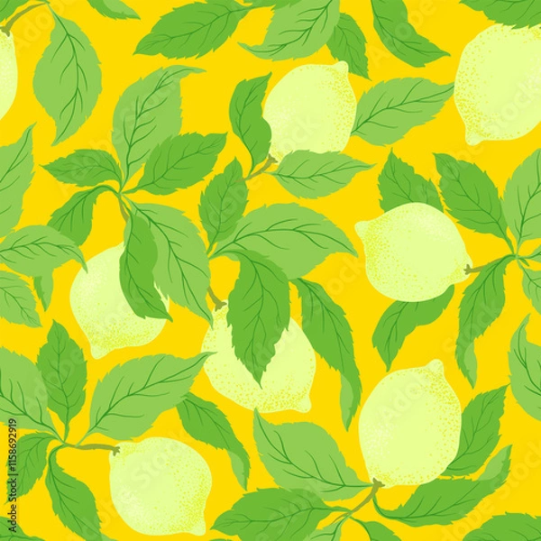 Obraz Lemon citrus vector pattern. Botanical vector illustration. Summer background. Floral design.	