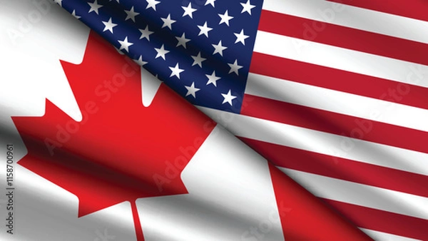 Fototapeta High Quality background with Two Flags of USA and Canada