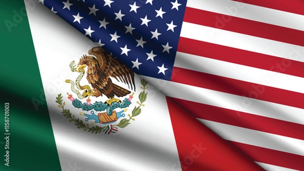 Fototapeta High Quality background with Two Flags of USA and Mexico