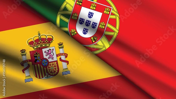 Fototapeta High Quality background with Two Flags of Spain and Portugal