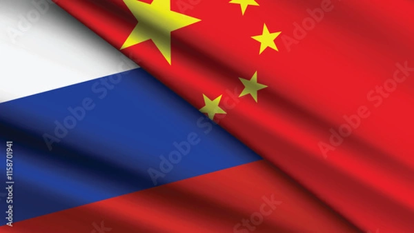 Fototapeta High Quality background with Two Flags of Russia and China