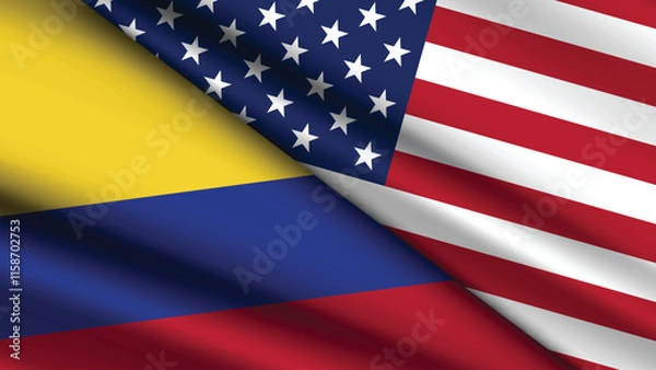 Fototapeta High Quality background with Two Flags of USA and Colombia  