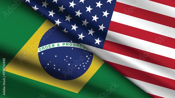 Fototapeta High Quality background with Two Flags of USA and Brazil  