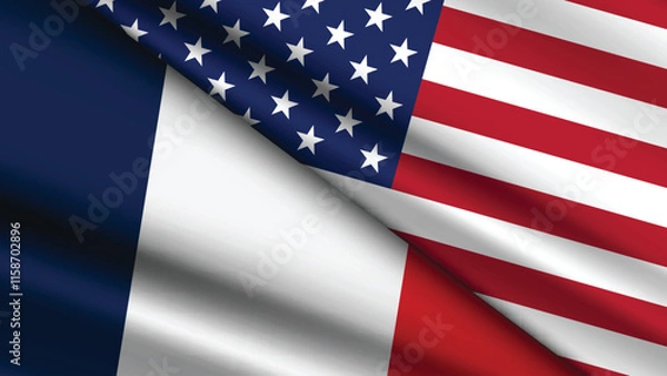 Fototapeta High Quality background with Two Flags of USA and France  