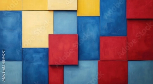 Fototapeta Minimalist, colorful background with a combination of blue, red, and yellow color blocks