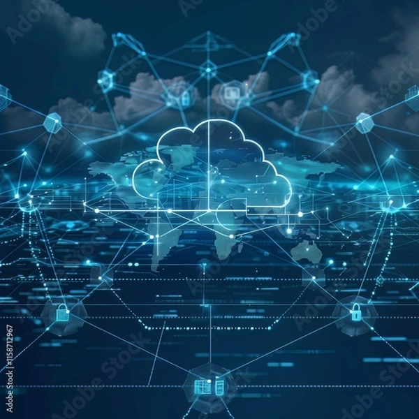 Fototapeta Global Data Transfer and Cloud Computing Network