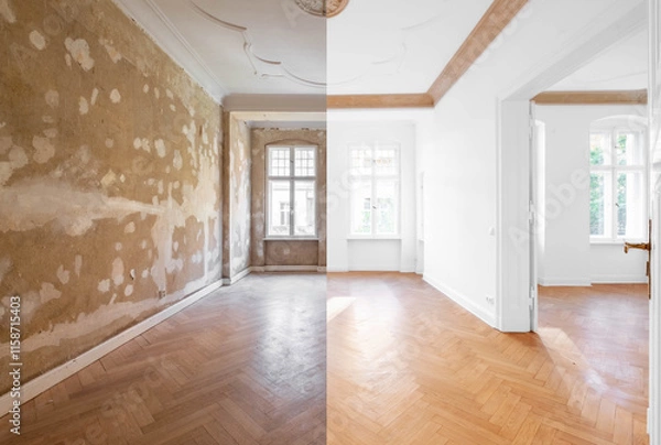 Obraz Room before renovation, empty flat interior in old building -