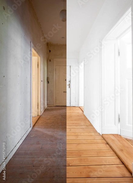 Obraz Home Renovation, Corridor before and after renovation - Apartment refurbishment