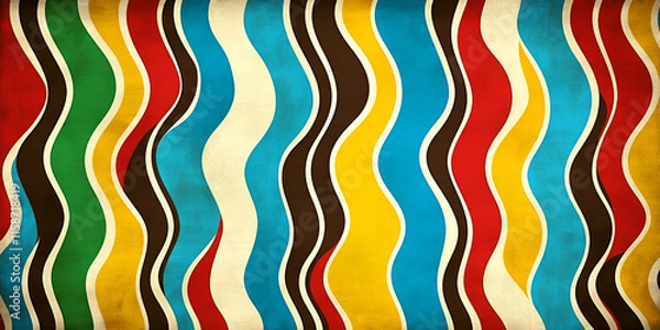 Fototapeta Vibrant Wavy Stripes, Retro Color Pattern Design,  Evoking Nostalgia and Vintage Style.