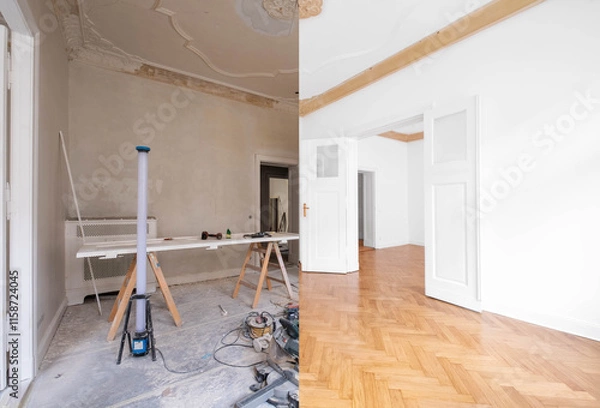 Obraz Home Renovation, room before and after renovation - apartment refurbishment