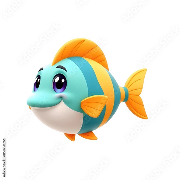 Obraz Cute White and Yellow Fish with Orange Fins – Transparent Background