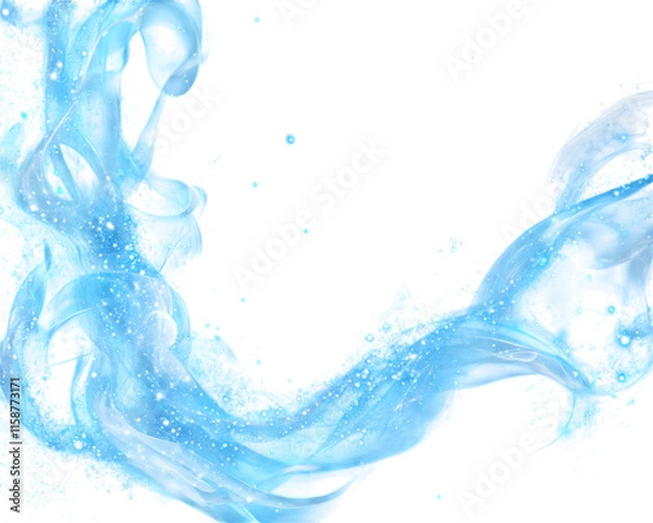 Fototapeta Blue glitter smoke border frame with shimmering sparkles and flowing edges, isolated on a transparent background in PNG format.