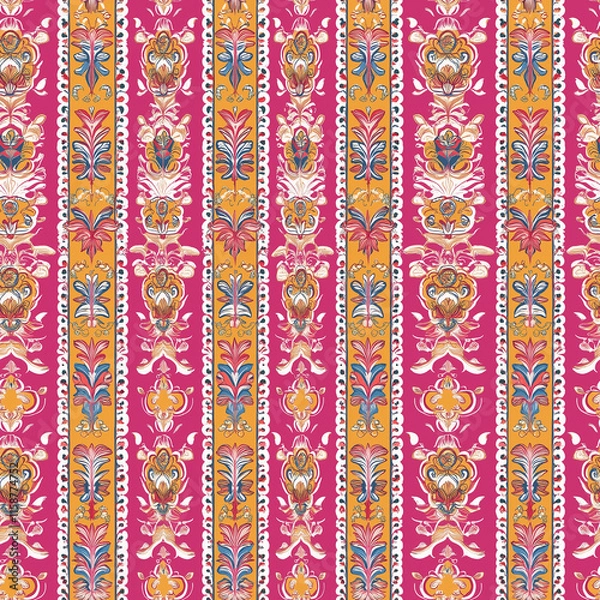Fototapeta Chunri seamless pattern design for dupatta and saree vibrant textile art in traditional style colorful environment top-down view