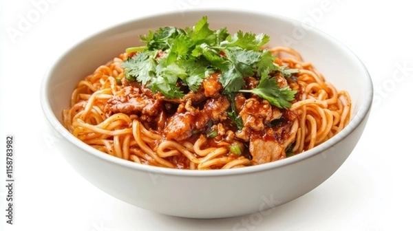 Obraz Spicy Noodle Bowl with Fresh Cilantro Garnish