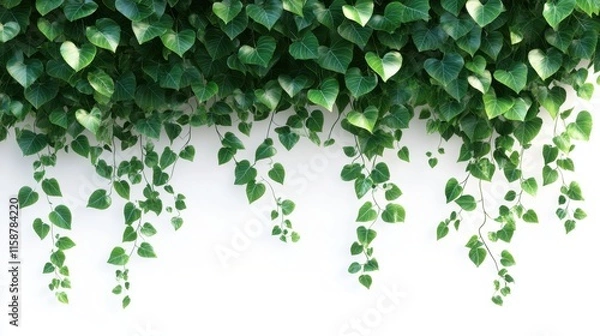 Fototapeta Abundant Green Ivy Vines Cascading Against a Pristine White Wall in a Modern Minimalist Setting