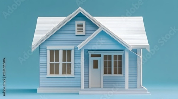 Obraz A simple blue house model stands against a blue background