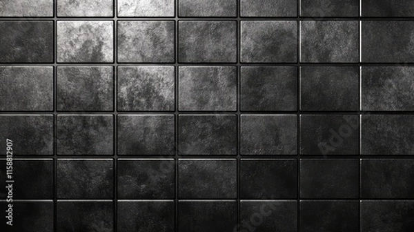 Fototapeta Black Square Tile Texture Grid, Dark Matte Surface Pattern, Ceramic Wall Design, Modern Interior Decor, Abstract Background