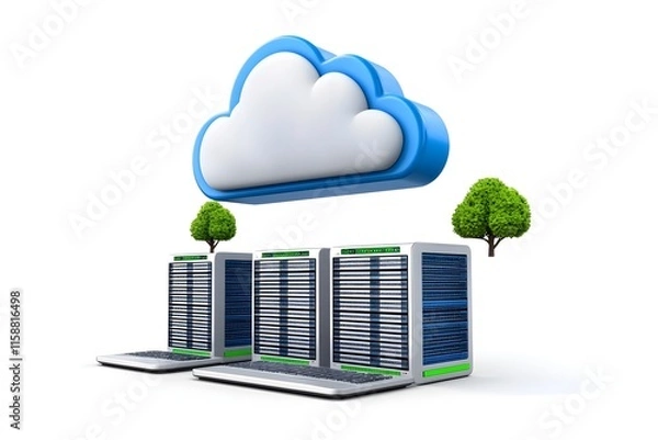 Obraz Modern Data Center Concept with Cloud Storage and Green Trees