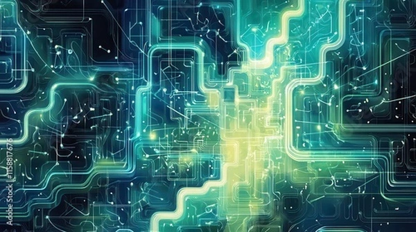 Fototapeta Abstract digital network with glowing lines and shapes