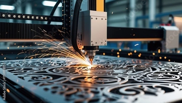 Fototapeta Laser Cutter Engraving Intricate Patterns on Metal