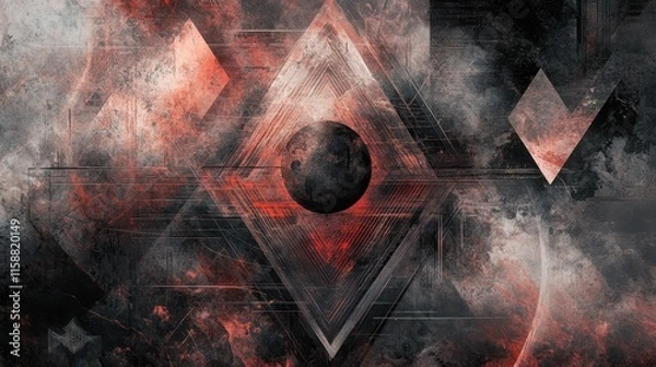 Fototapeta Abstract Geometric Composition with Red and Black Hues and a Circular Element