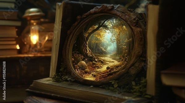 Fototapeta An Ancient Book Reveals a Pathway Through a Mystical Forest