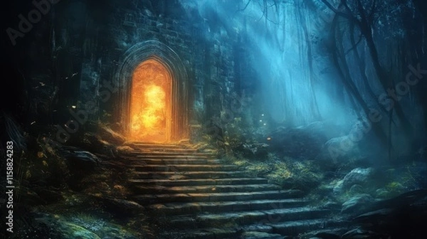 Fototapeta A Stone Archway Leading Into a Mystical Forest