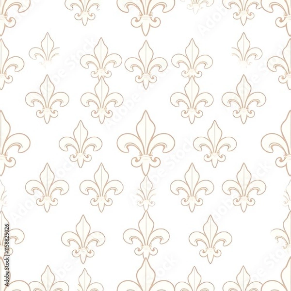 Fototapeta Elegant Fleur-de-Lis Seamless Pattern: A timeless and sophisticated design featuring a repeating pattern of delicate fleur-de-lis motifs in a subtle cream color.