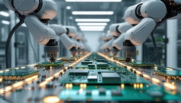 Fototapeta Robotic Arms in Advanced Circuit Assembly