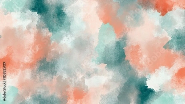 Obraz Abstract watercolor pattern, colorful splashes art, teal and coral brush strokes, artistic background print