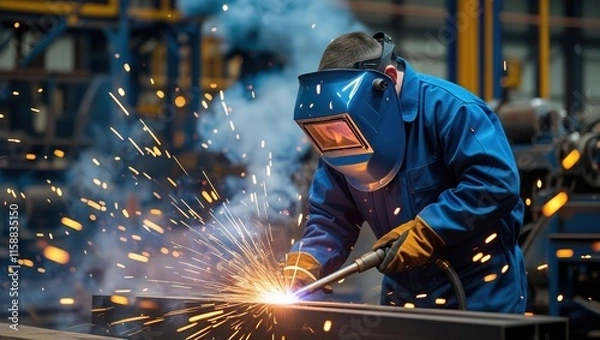 Obraz MIG Welder in Action Creating Metal Structures