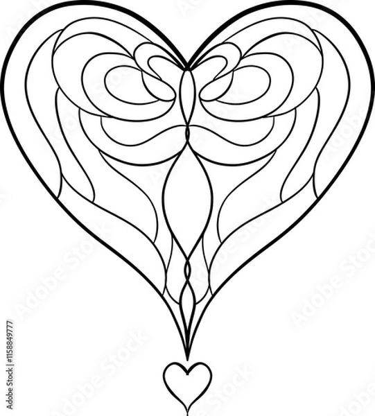 Obraz A decorative heart design with butterflies, floral elements, and a vintage, romantic feel is perfect for Valentine's Day or a wedding card