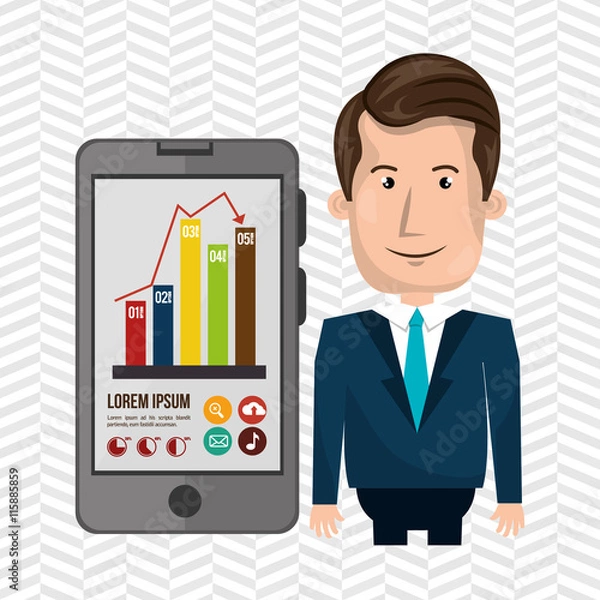 Fototapeta blazer man blue tie smartphone isolated icon design, vector illustration  graphic 