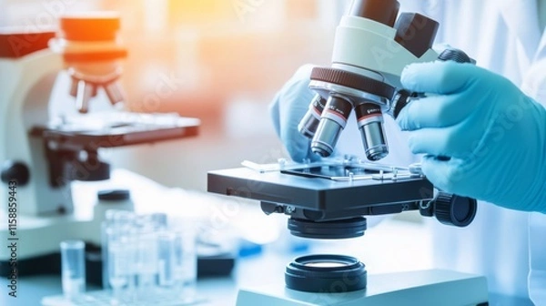 Obraz Researcher meticulously performing safety testing procedures in a laboratory setting, emphasizing precision and dedication to scientific advancement and risk mitigation.