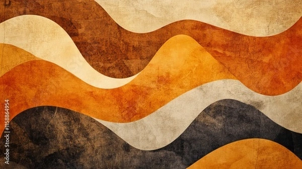 Fototapeta Abstract wavy pattern with earth tones, retro style background, vintage textured design, warm color palette art, artistic waves