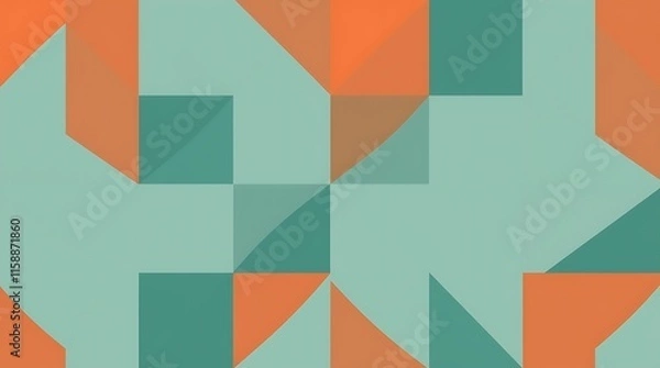 Fototapeta Abstract Geometric Pattern: A captivating interplay of teal and orange geometric shapes creates a dynamic and modern abstract pattern, ideal for backgrounds, designs, and contemporary aesthetics.  