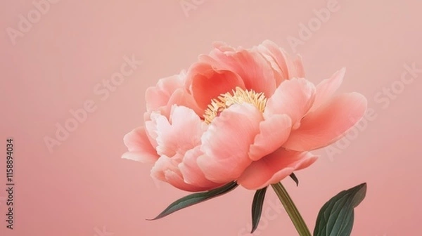 Fototapeta A striking pink peony against a muted pink backdrop, close-up shot, Minimalist style