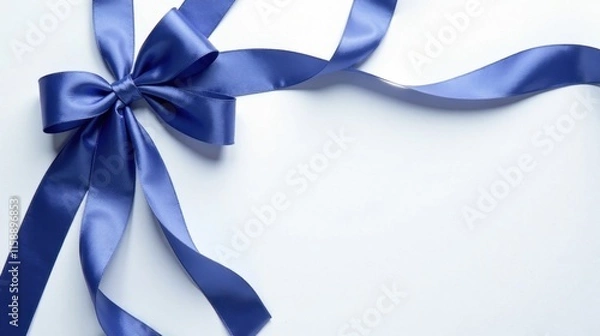 Fototapeta Elegant Blue Satin Ribbon Bow on White Background, Perfect for Festive Occasions and Decorative Purposes