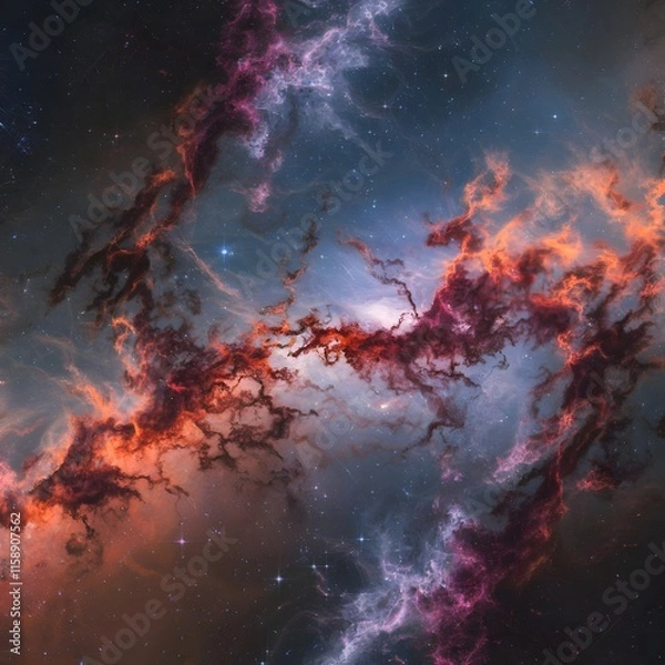 Fototapeta Colorful Cosmic Nebula in Deep Space with Pink and Blue Hues - Galactic Clouds, Starry Background, Outer Space Scene