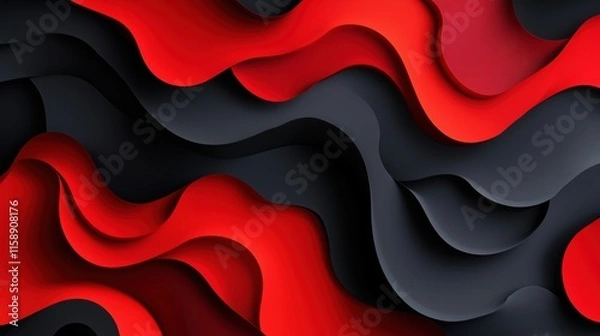 Fototapeta 3D abstract wave background gradient design from crimson red to dark black