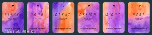 Obraz Set of colorful orange purple vector watercolor A4 backgrounds for poster, brochure or flyer