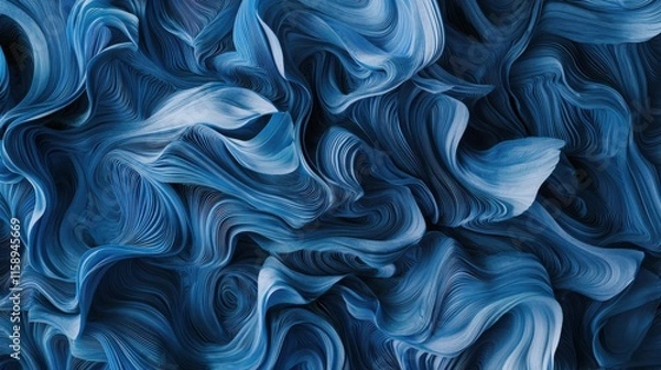 Fototapeta A captivating blend of swirling blue hues forms a textured, abstract background, with flowing lines creating a sense of depth and motion.