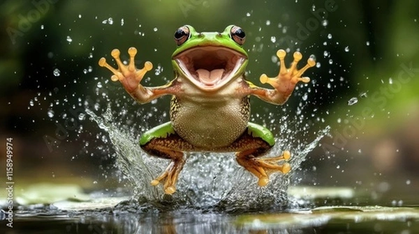 Obraz Happy Frog Jumping in Water