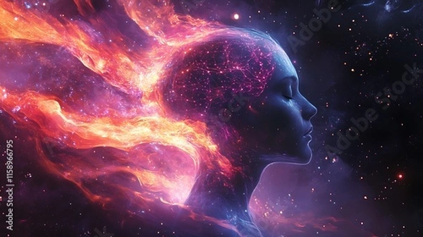 Fototapeta Celestial transformation digital realm abstract art cosmic environment