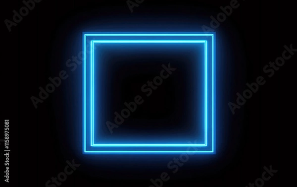 Fototapeta Glowing blue neon square frame on black background.