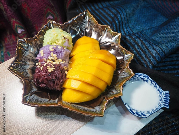 Fototapeta Traditional Thai Dessert with Mango and Sticky Rice 2