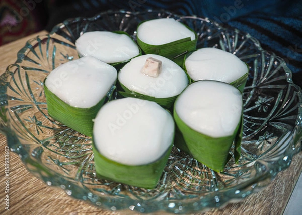 Fototapeta Thai Coconut Jelly in Leaf Cups Tako 1