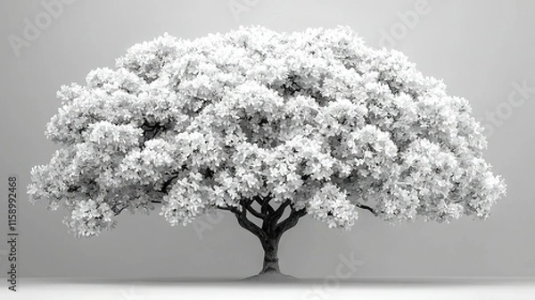 Obraz   A monochromatic image depicts a solitary tree against a uniformly grayish-white backdrop