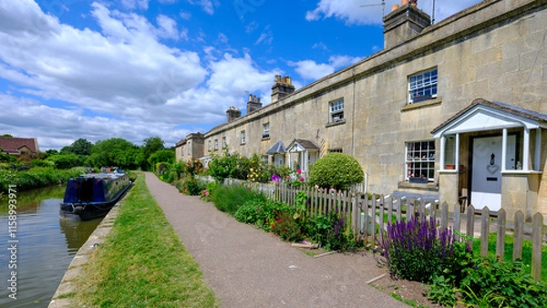 Obraz Canal cottages on the Kennet and Avon at Bathampton, Bath